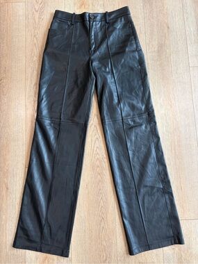 Mango MNG Black Faux Leather High Rise Wide Leg Pants Size 6